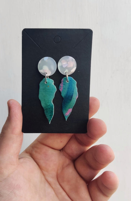 Leaf Inspired Hand Painted Watercolour Earrings