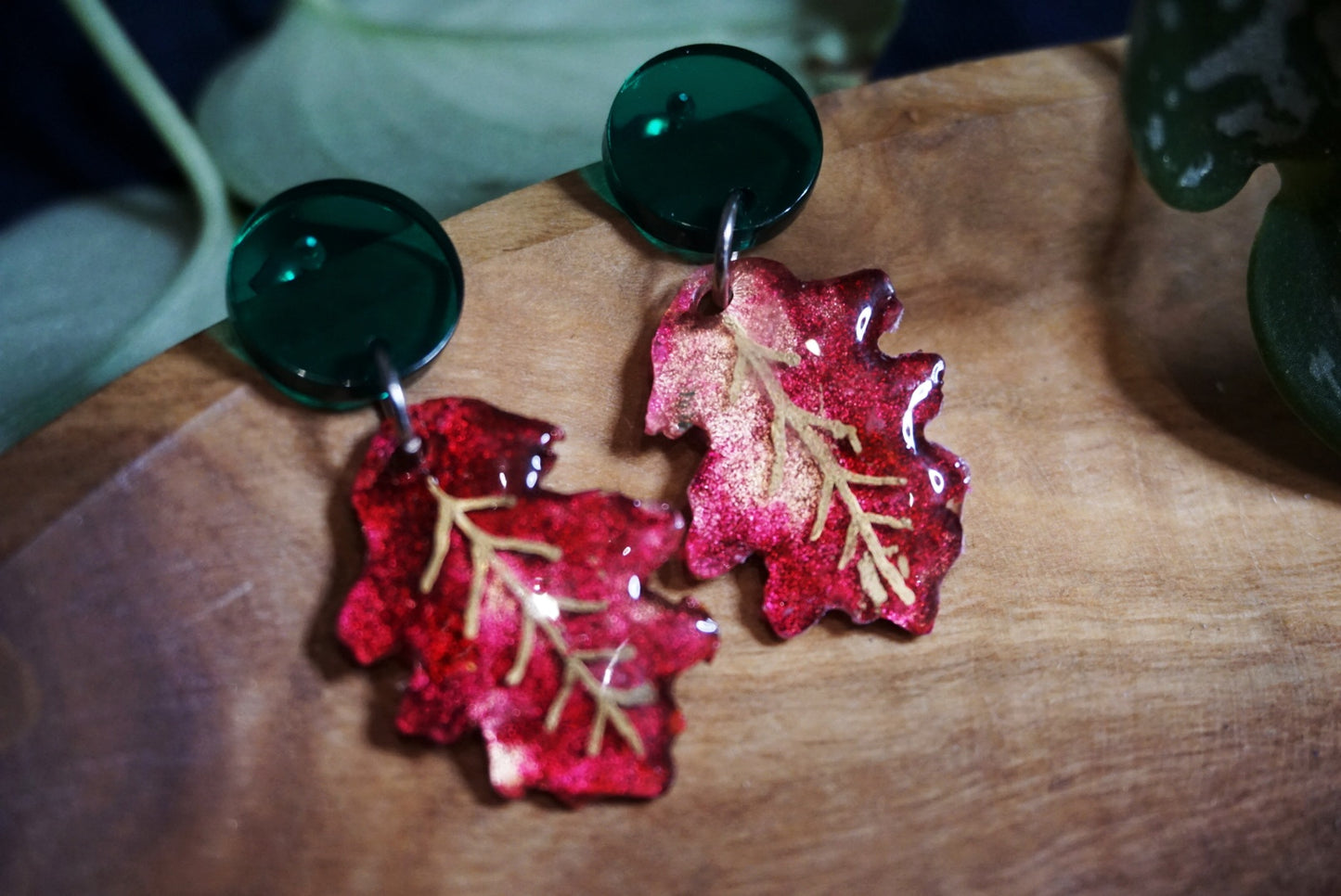 Pink and Gold Medium Oak Leaf Earrings