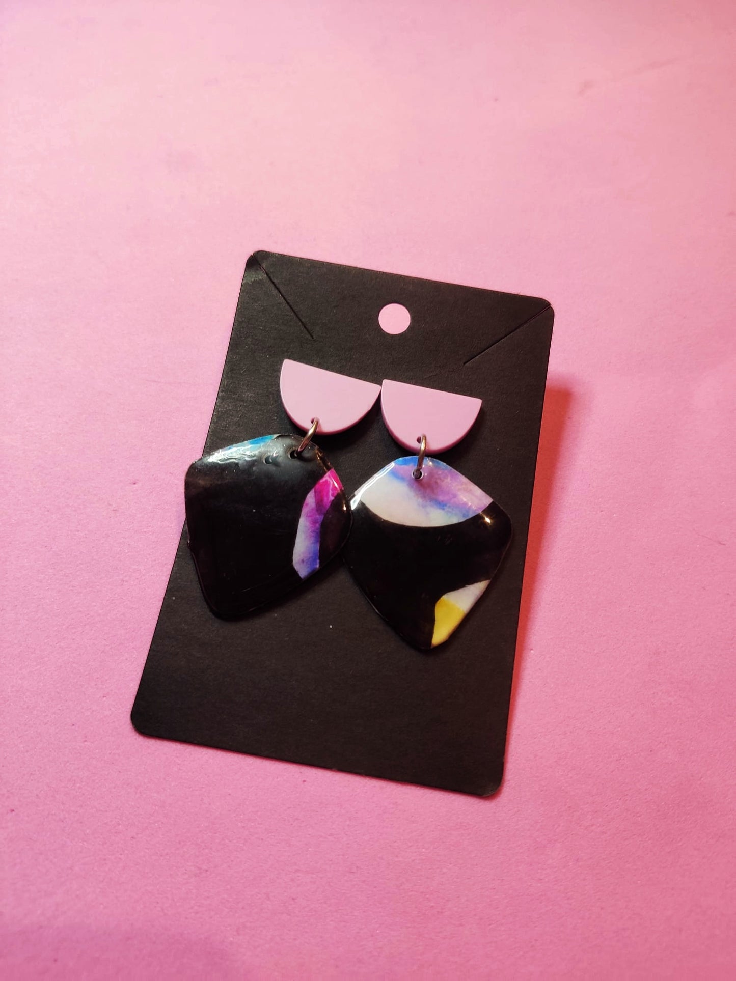 Black and Rainbow Statement Earrings