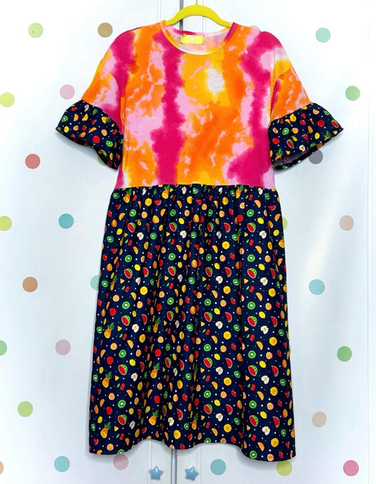 Tie dye and fruits dress