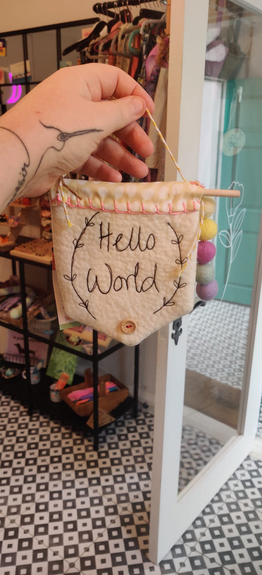 Hello world Handmade Felt Banner