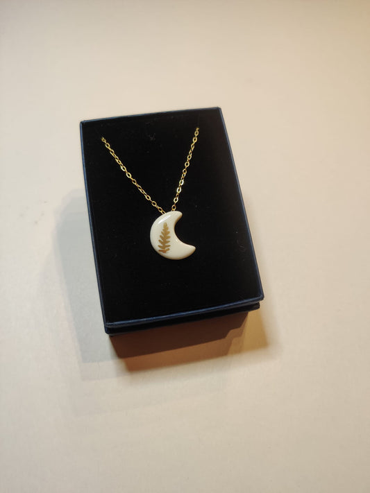 Half Moon Necklace with Gold Fern