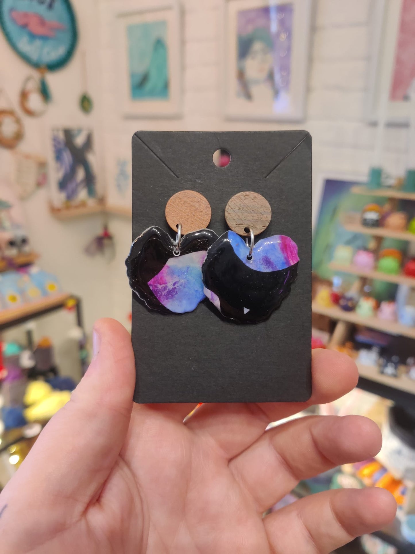 Black and Rainbow Leaf Earrings FL10