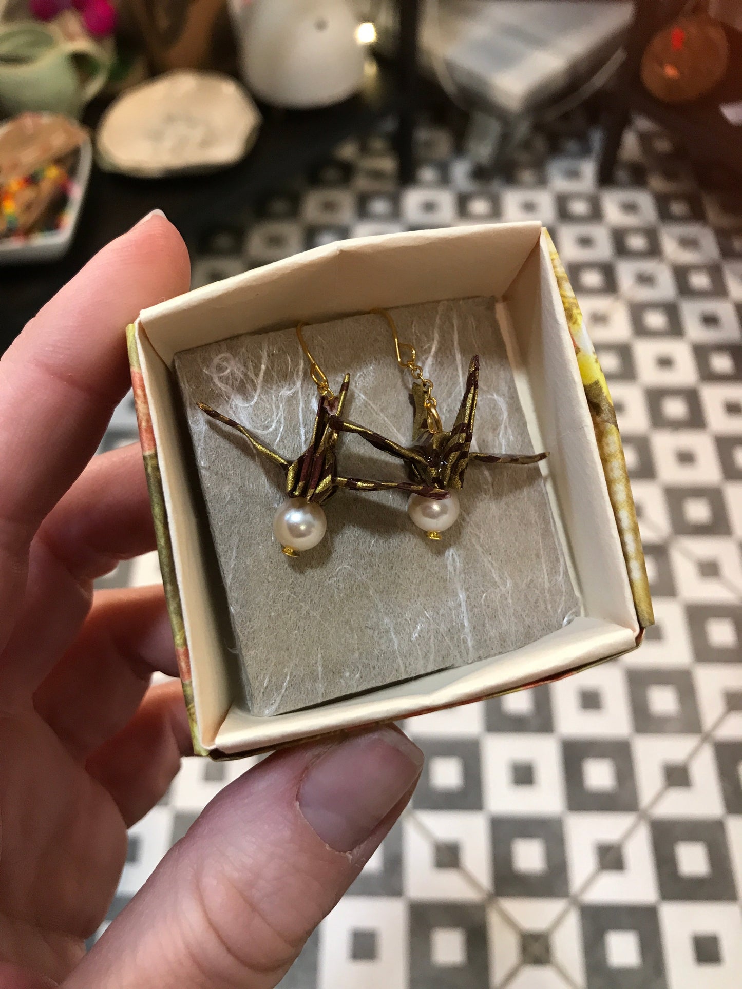 Origami crane earrings