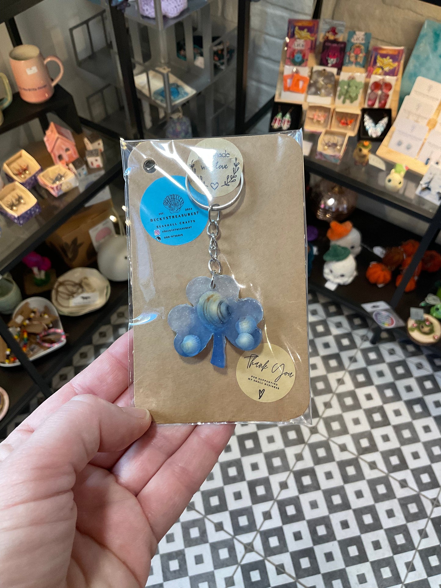 Becky's shamrock and shell resin key chains