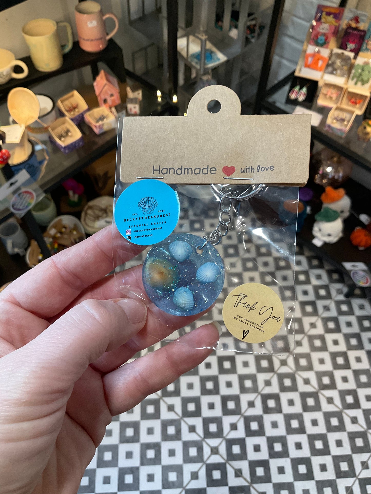 Becky's shamrock and shell resin key chains