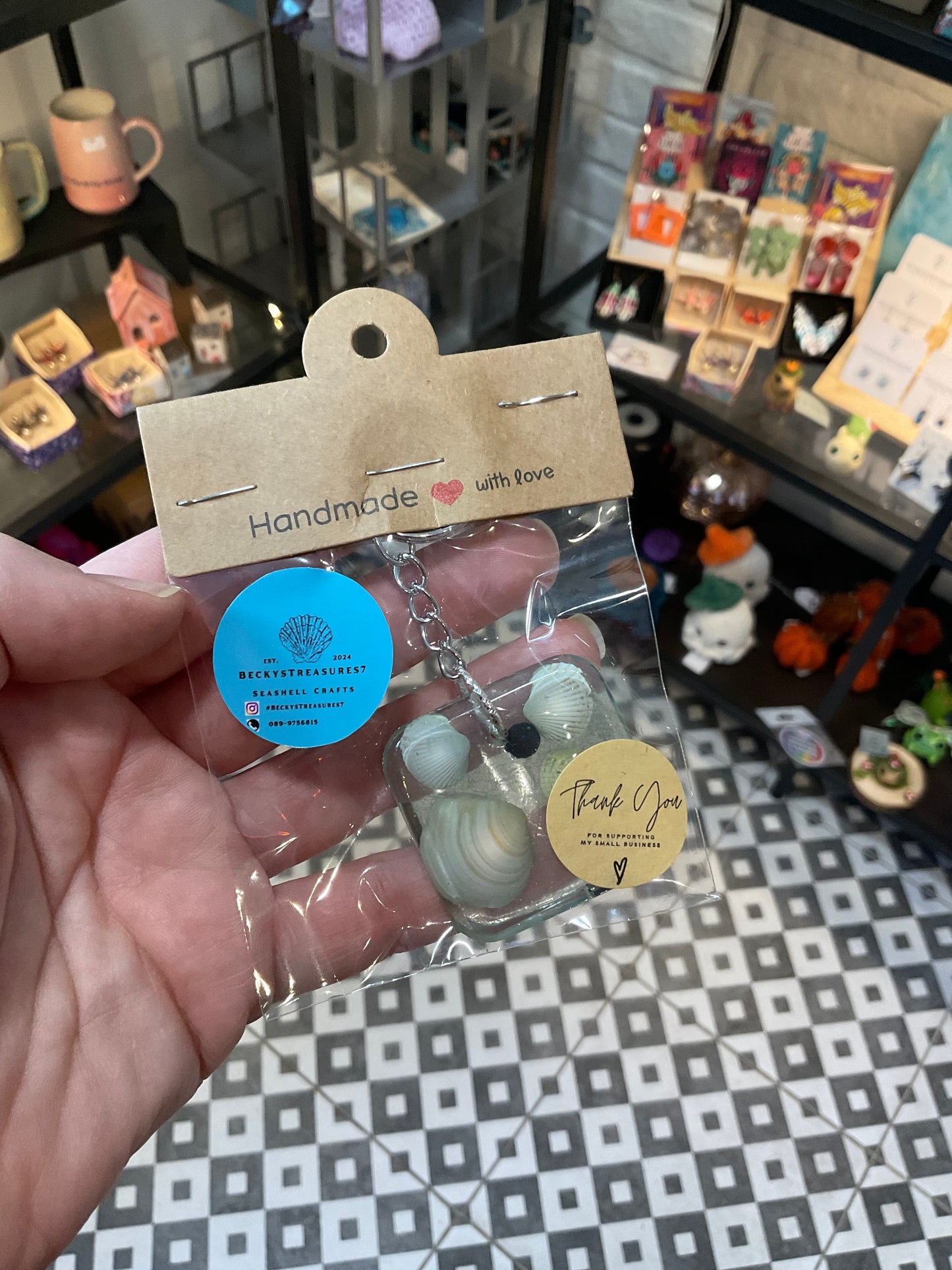 Becky's shamrock and shell resin key chains