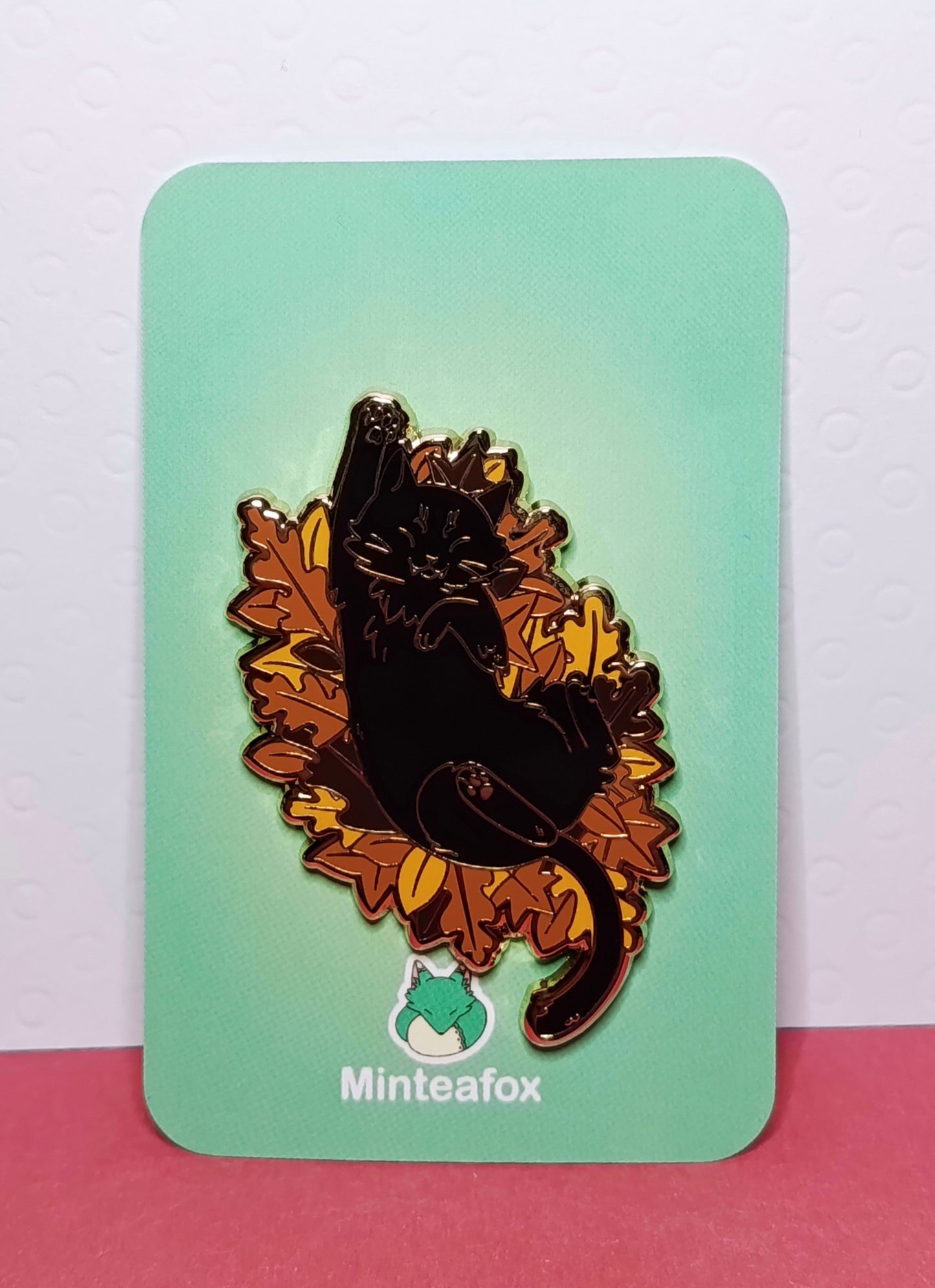 Cat in Leaves Enamel Pin