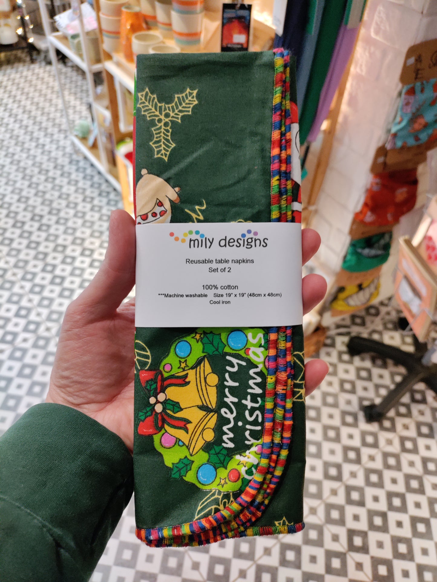 Reusable Christmas Napkins - set of two complimentary fabrics