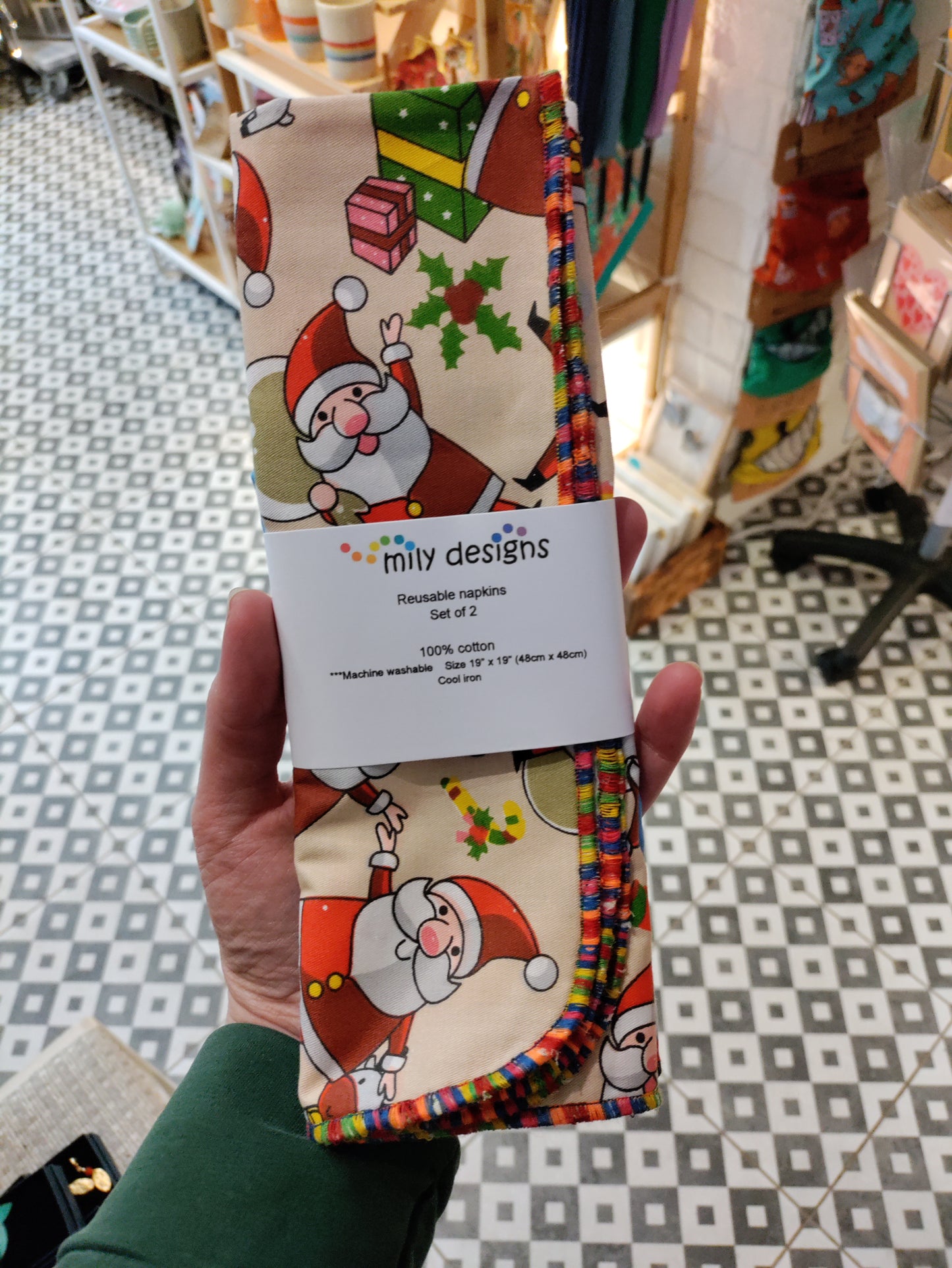 Reusable Christmas Napkins - set of two complimentary fabrics