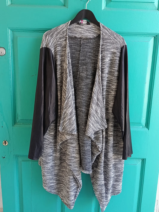 Grey Cardigan with pleather sleeves UK 30