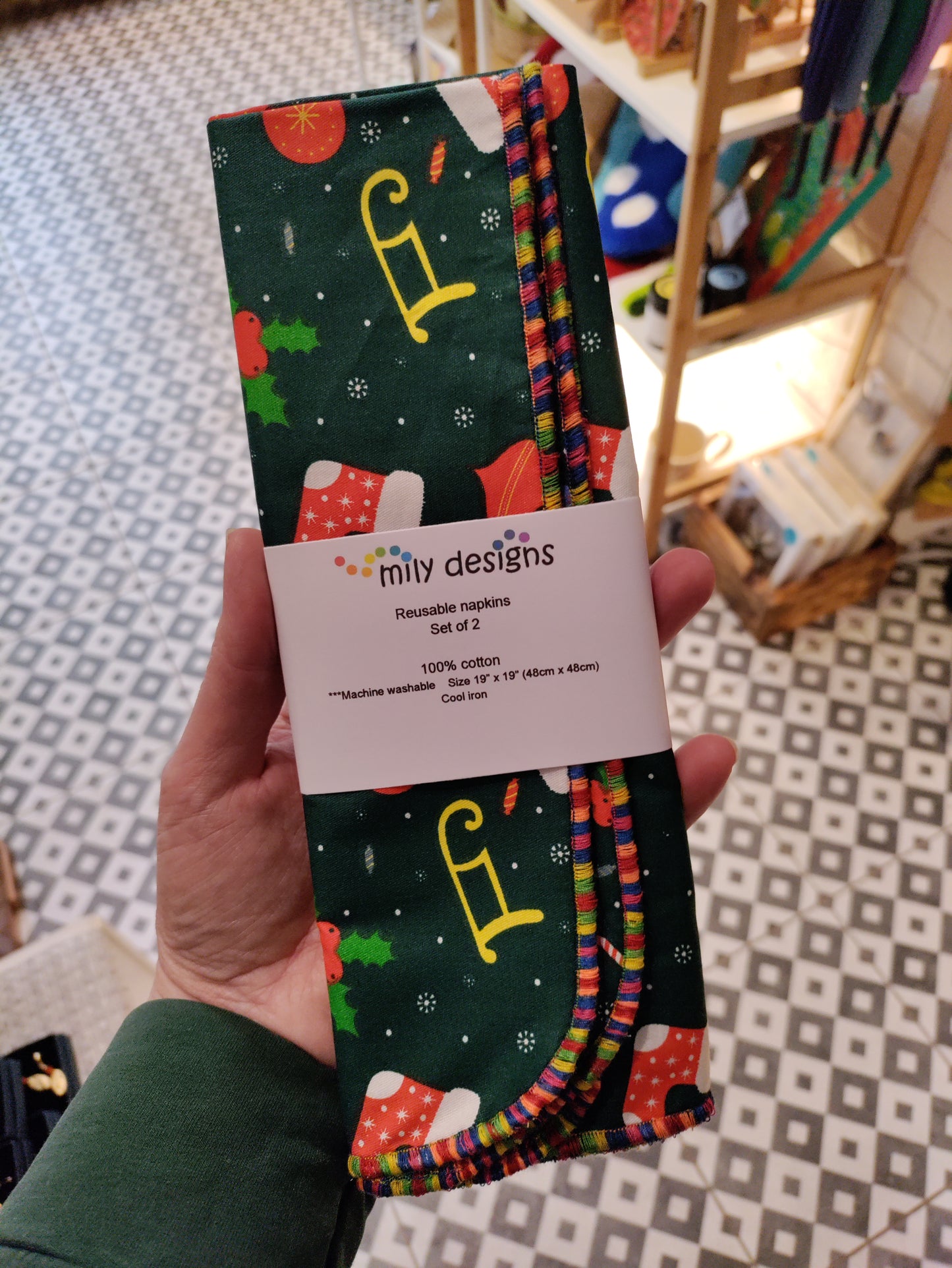 Reusable Christmas Napkins - set of two complimentary fabrics