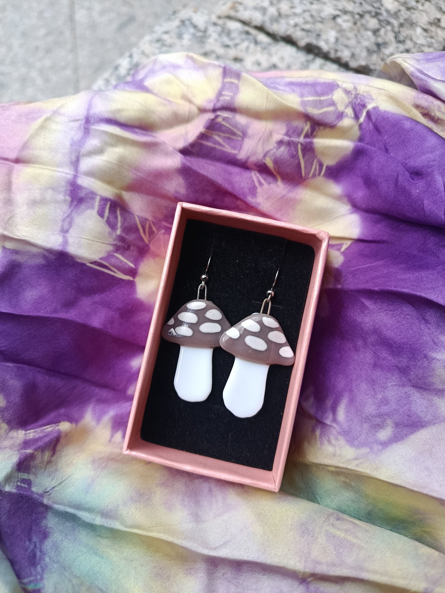 Fused Glass Mushroom Earrings