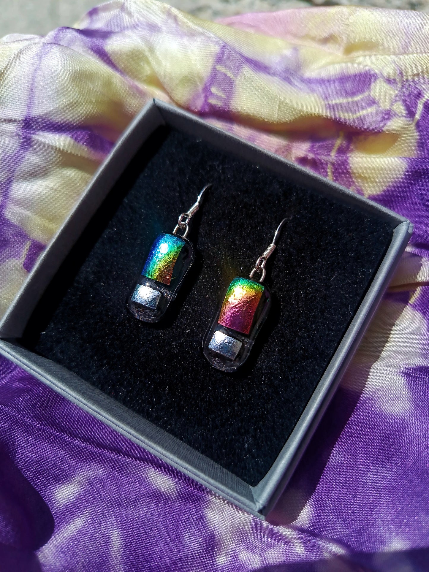 Dichroic Glass Earrings with sterling silver earrings hooks