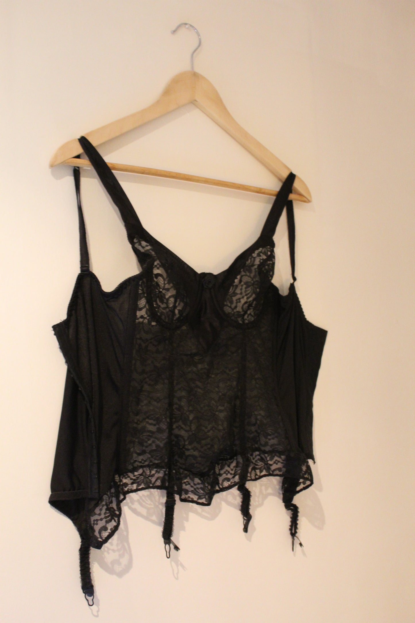 Floral print black corset with garter belts