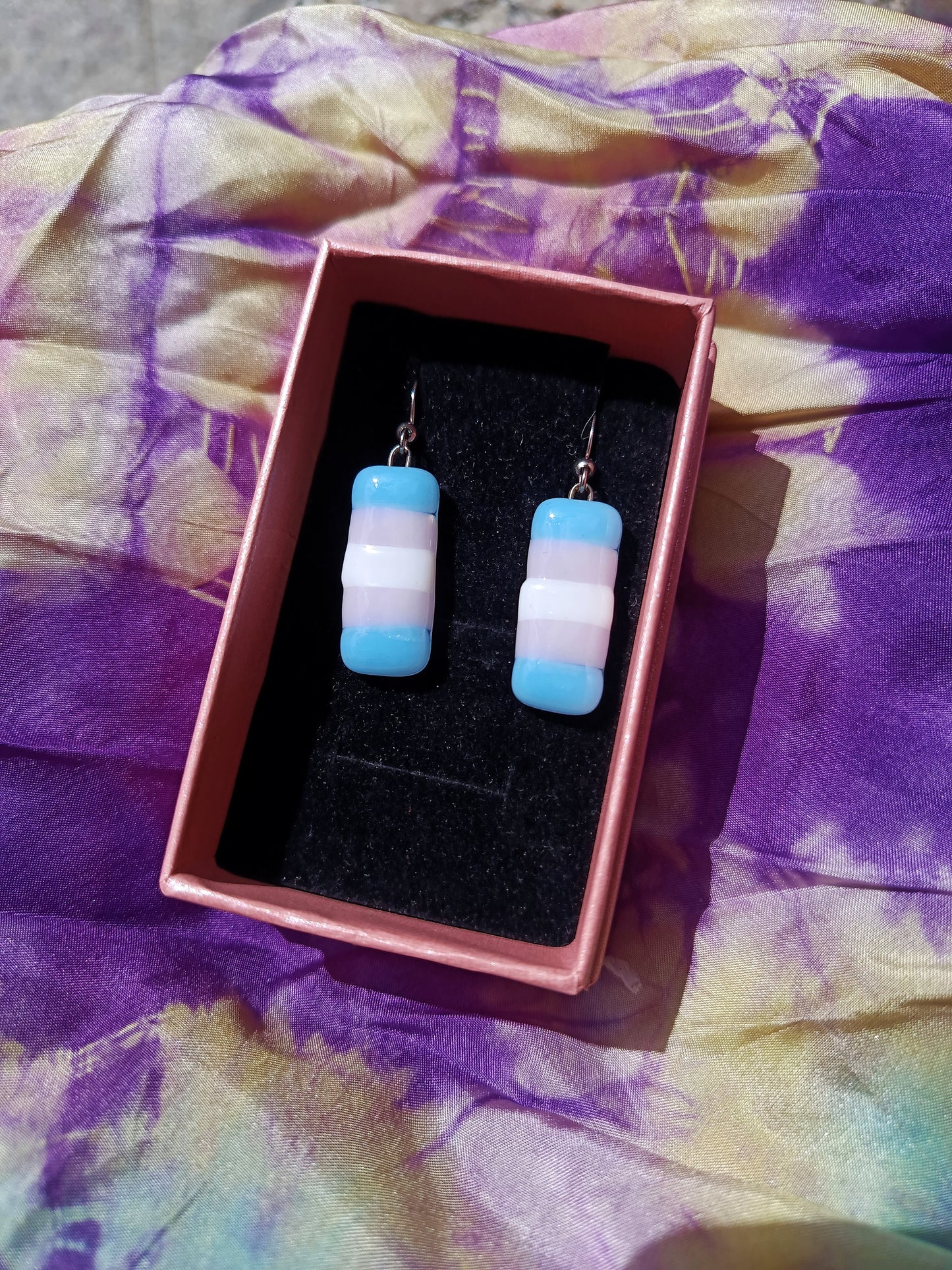 Trans Flag Fused Glass Earrings