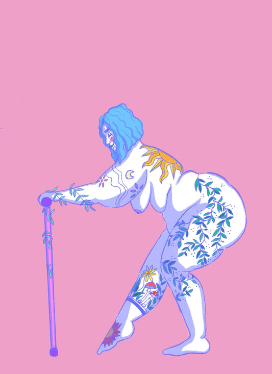 Fat Disabled Babe with Mobility Aid Art Print