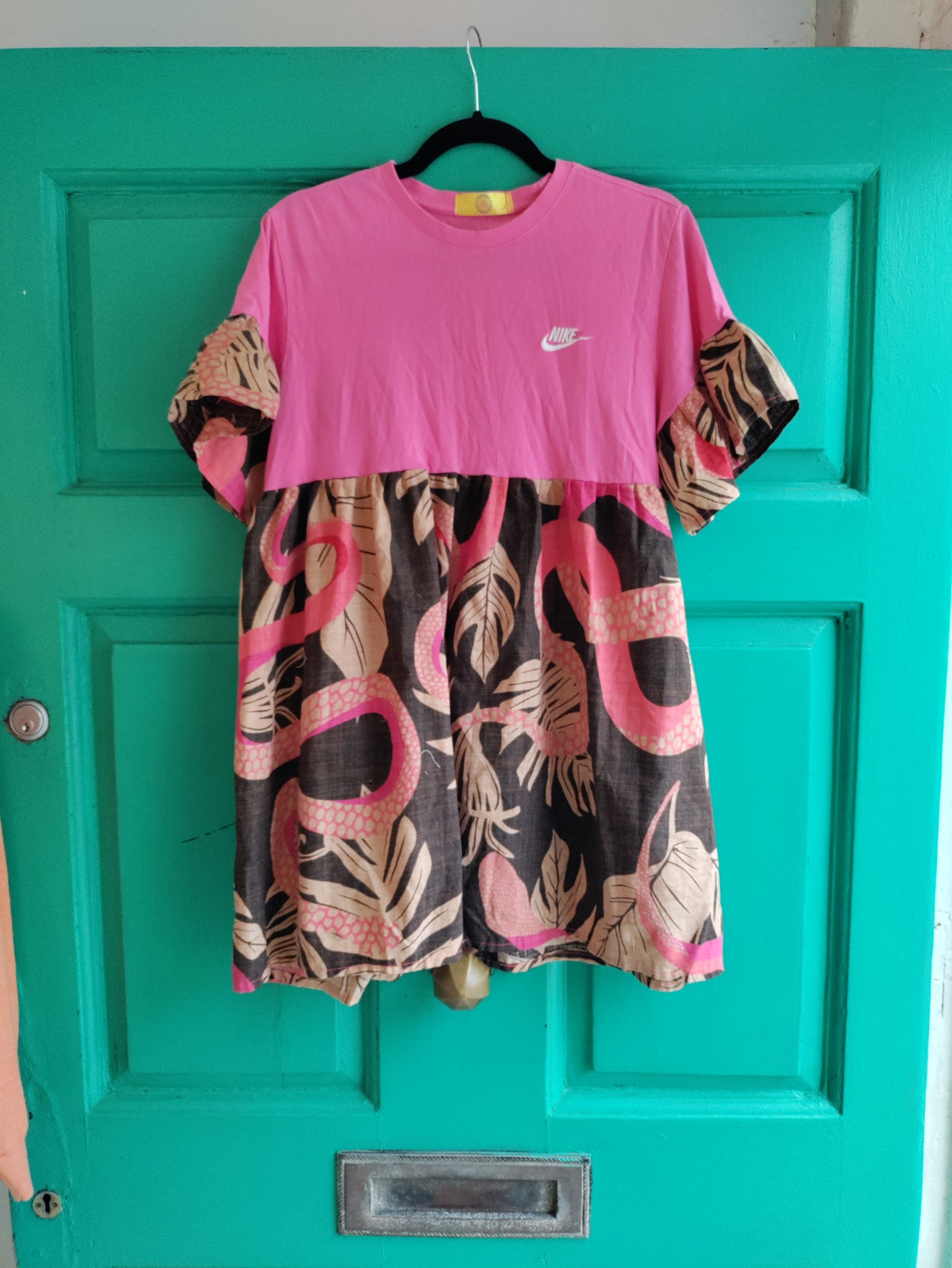 Pink Nike pink and brown leaves dress - size UK 10-14