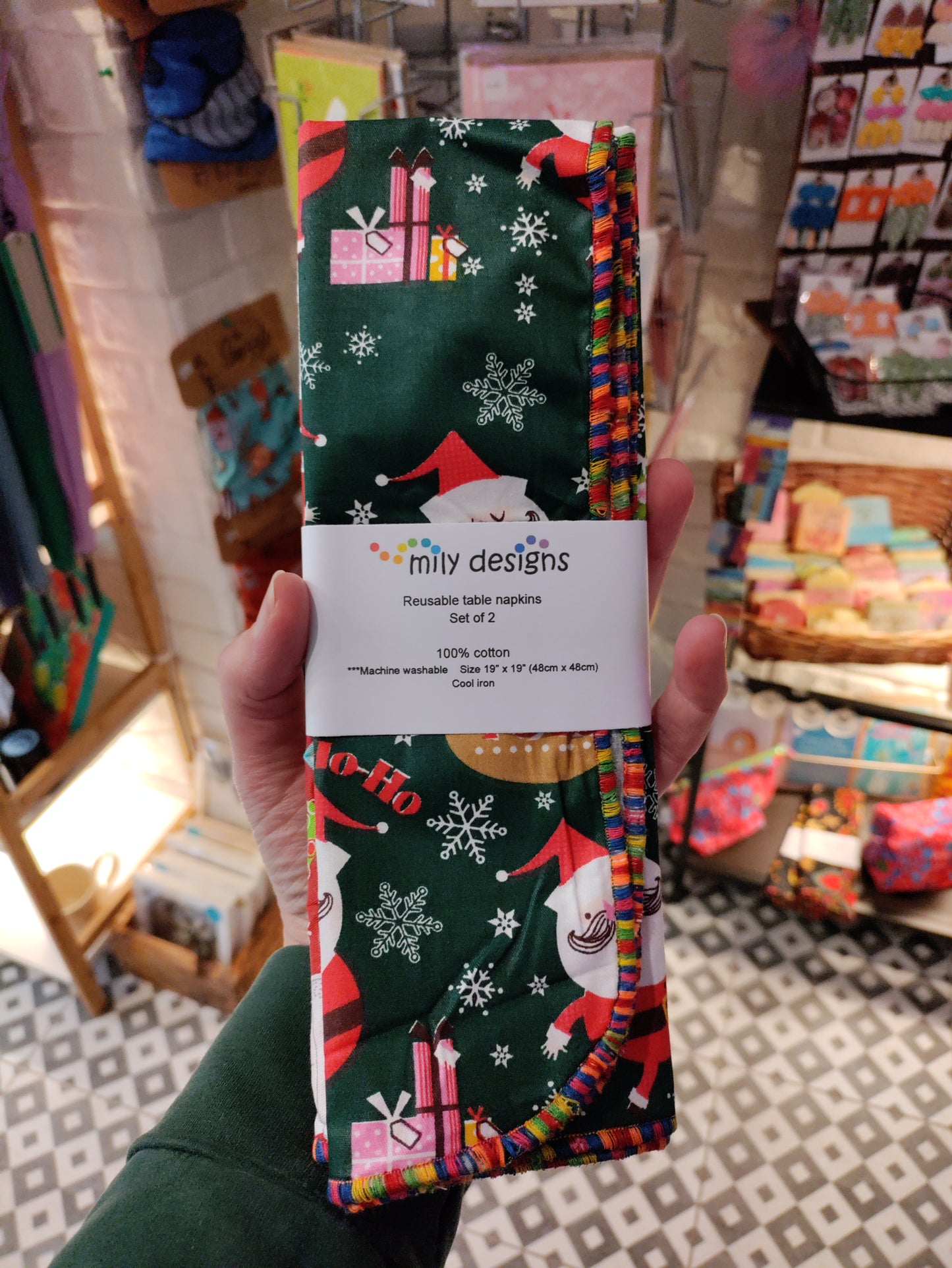 Reusable Christmas Napkins - set of two complimentary fabrics