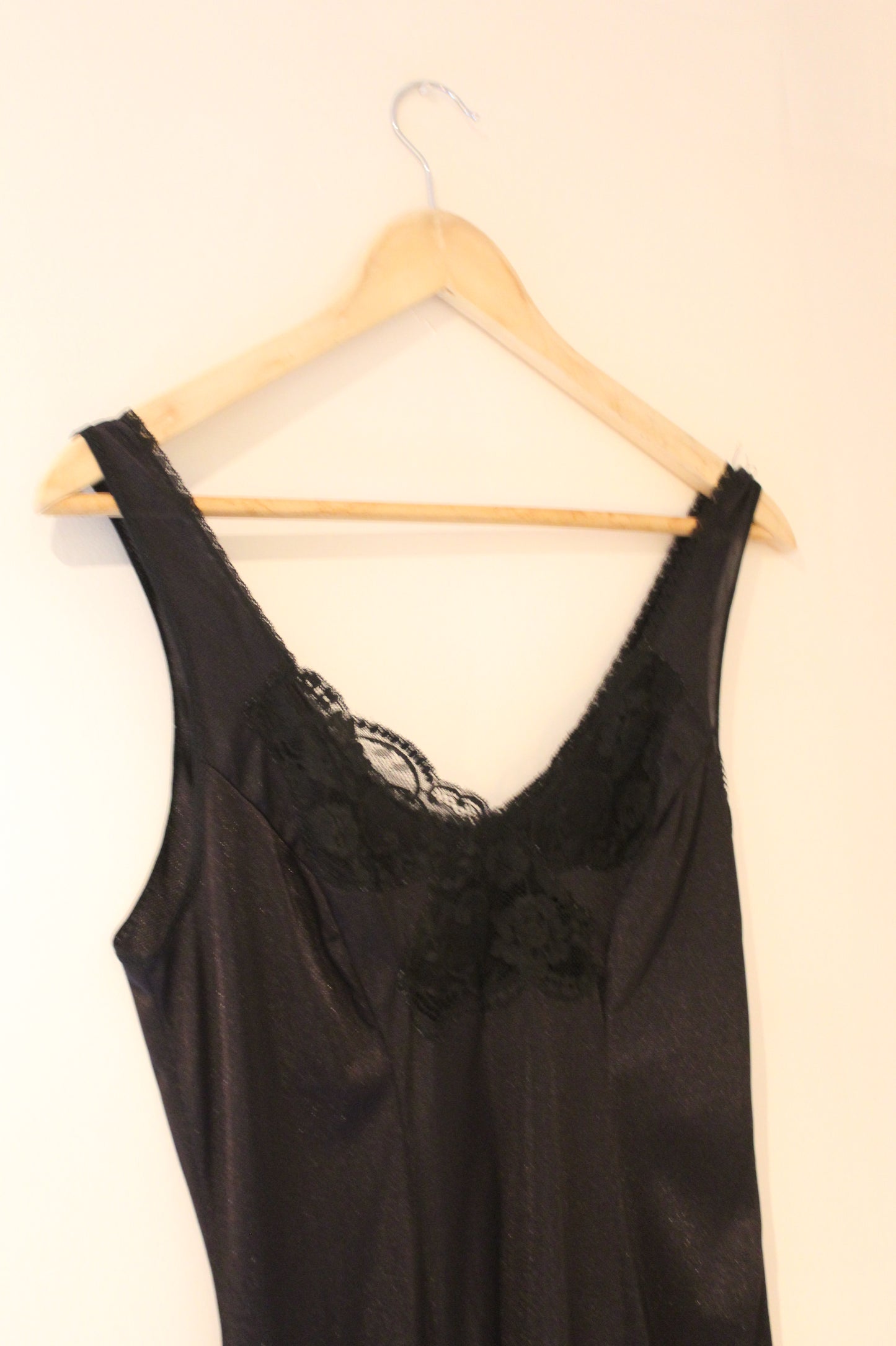 Slinky black slip with butterfly lace at bust