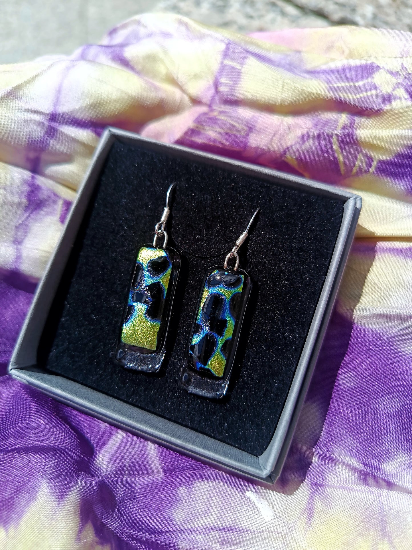 Dichroic Glass Earrings with sterling silver earrings hooks