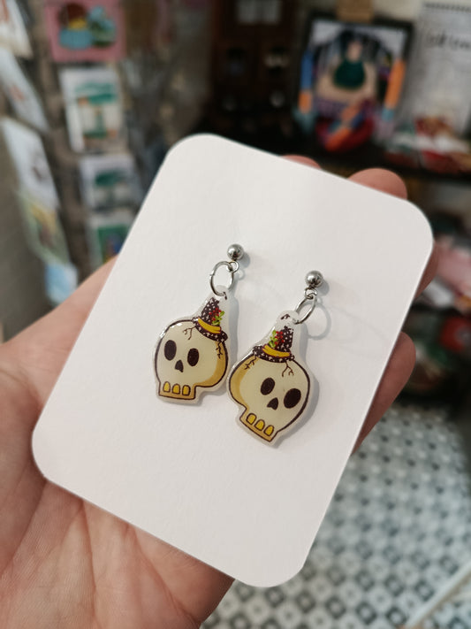 Skull with Witch hat earrings