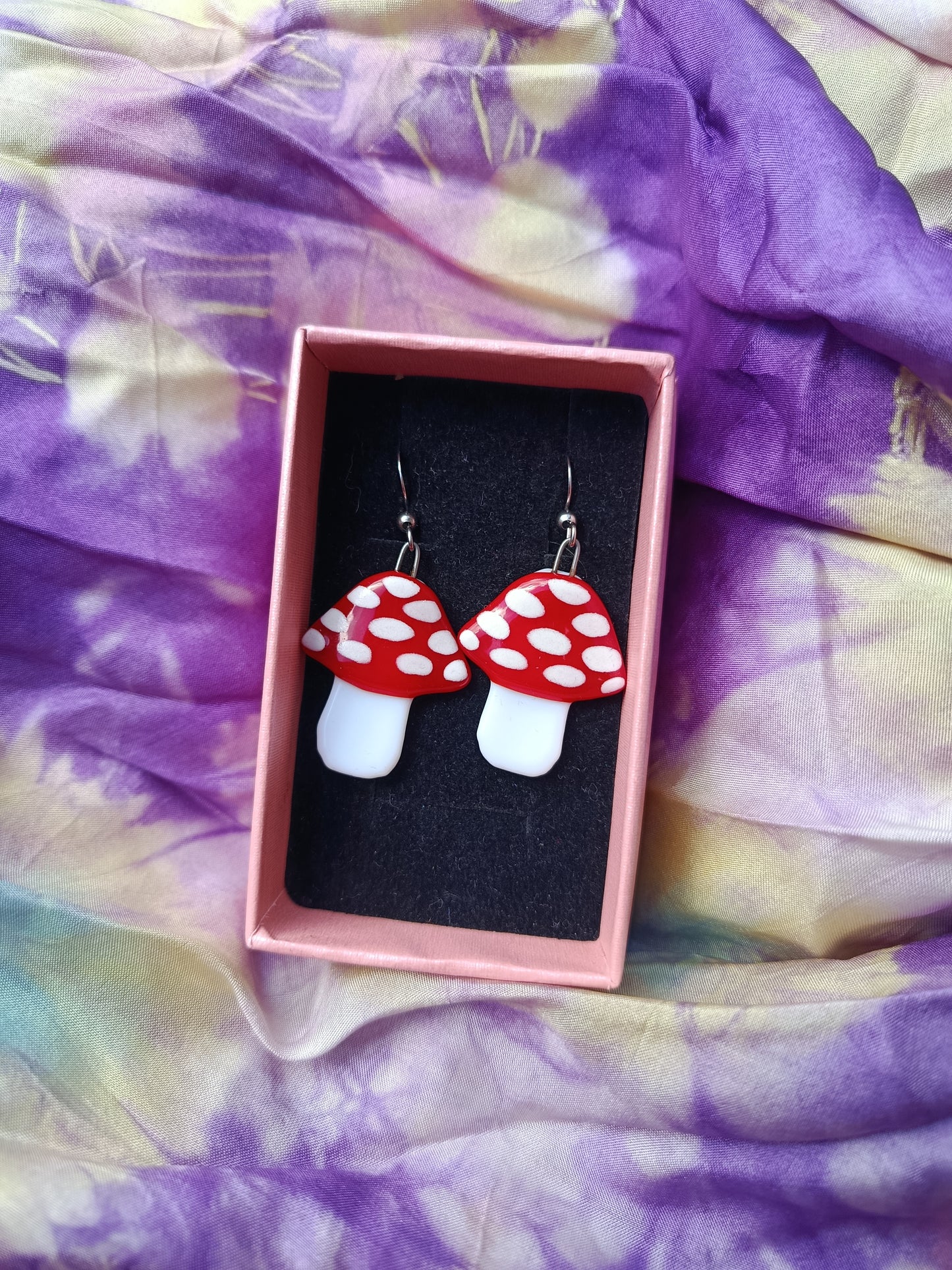 Fused Glass Mushroom Earrings