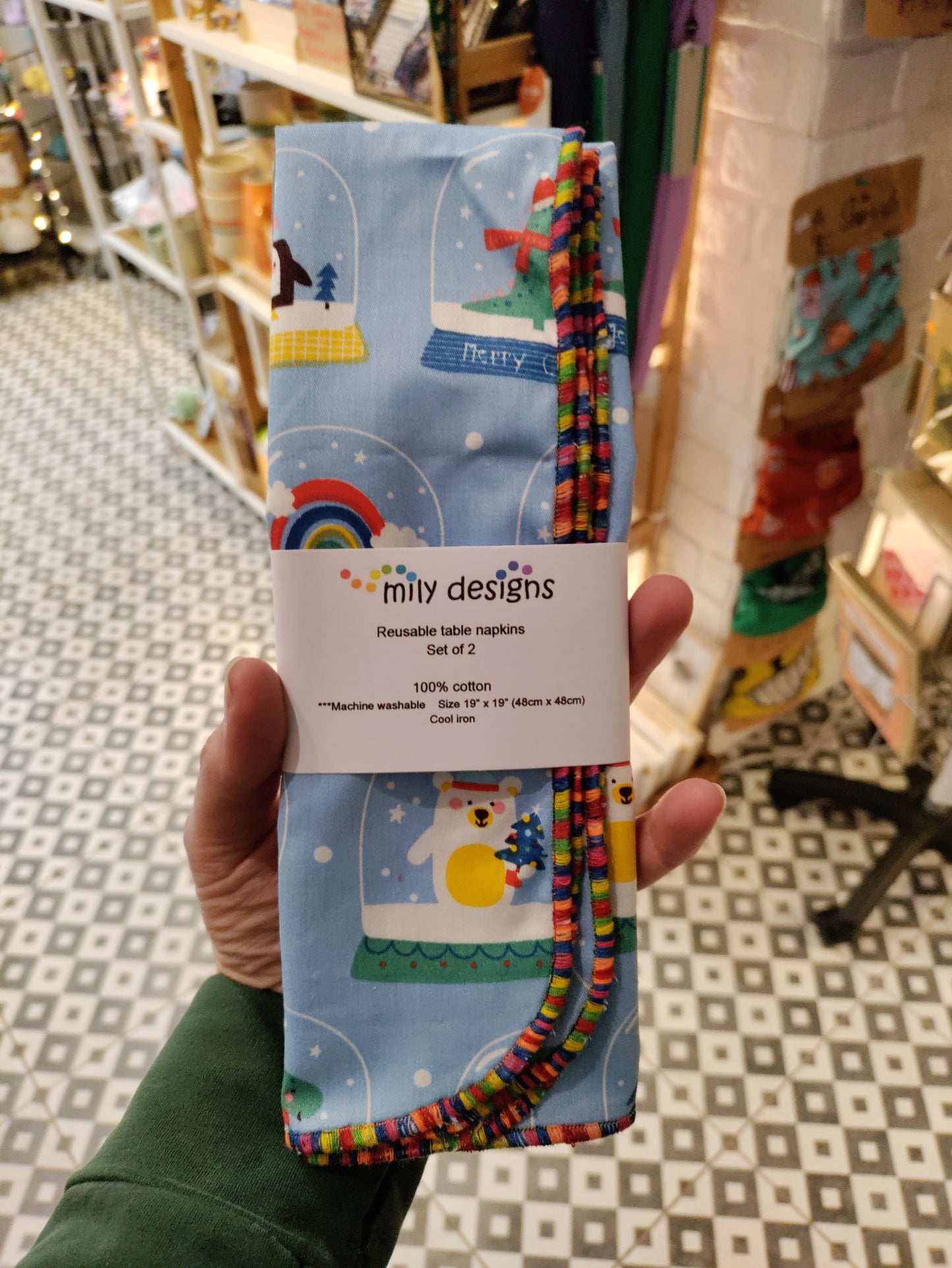 Reusable Christmas Napkins - set of two complimentary fabrics