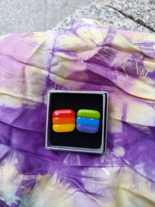 Split Rainbow Fused Glass Earrings