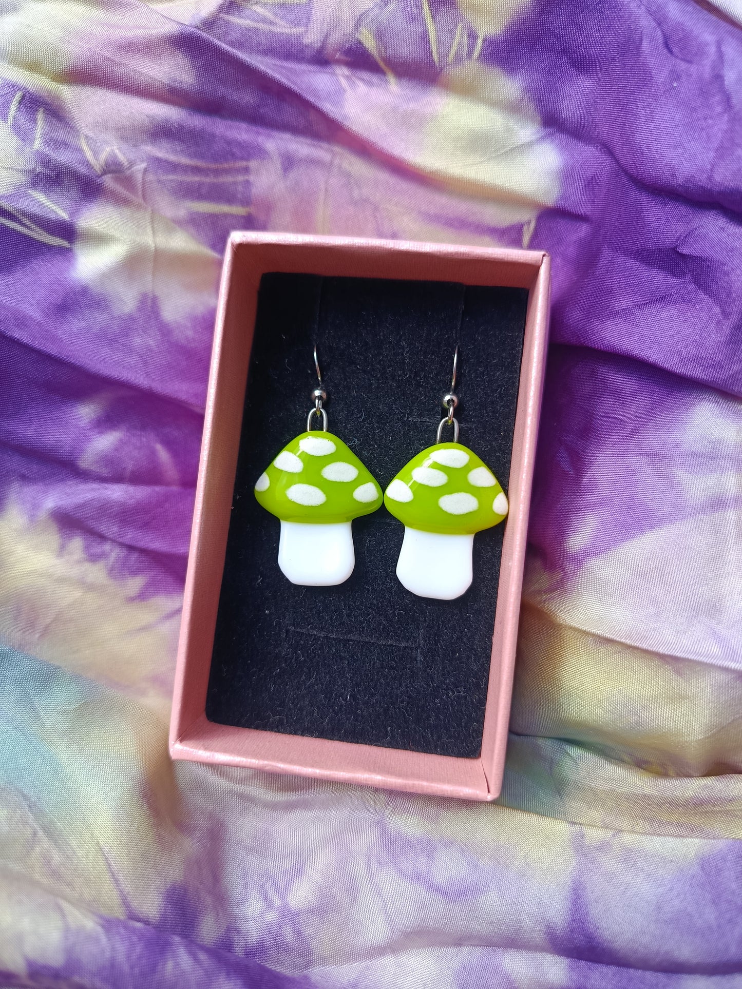 Fused Glass Mushroom Earrings