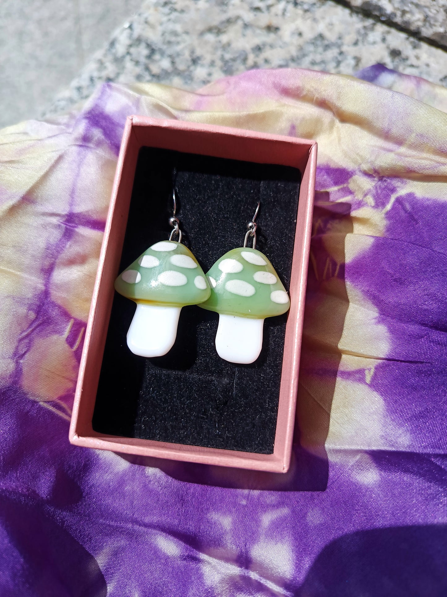 Fused Glass Mushroom Earrings