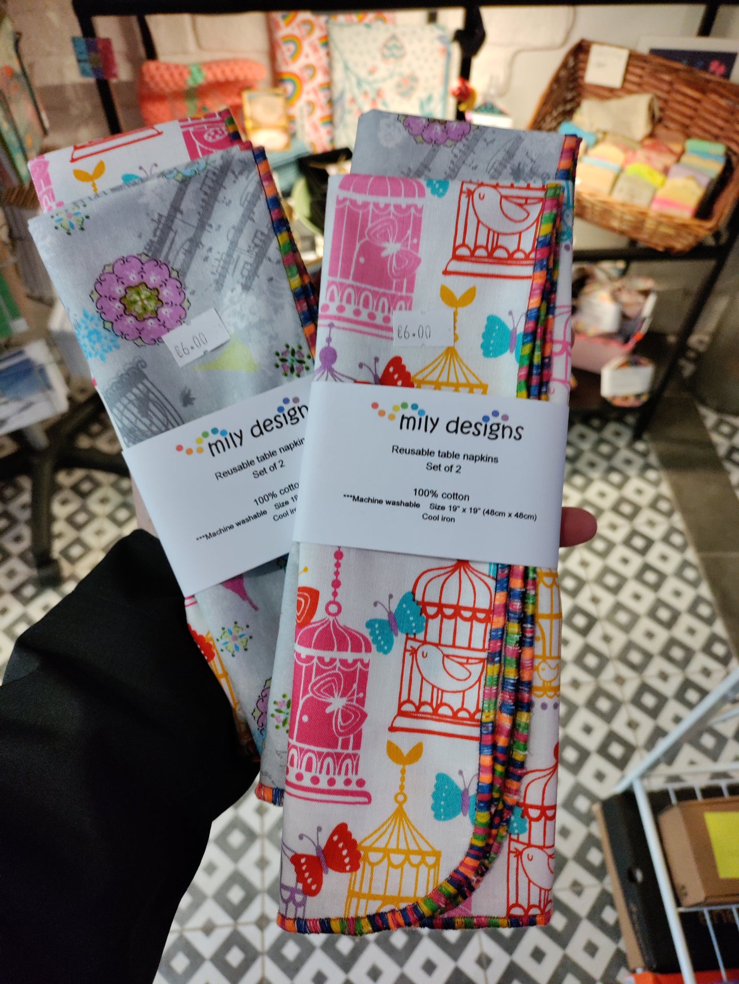 Reusable Napkins - set of two complimentary fabrics