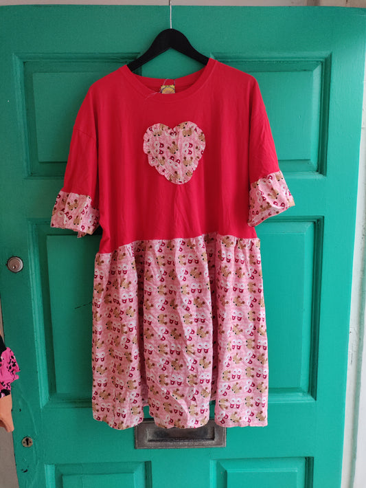 Red and pink Santa dress with heart - size UK 14-18