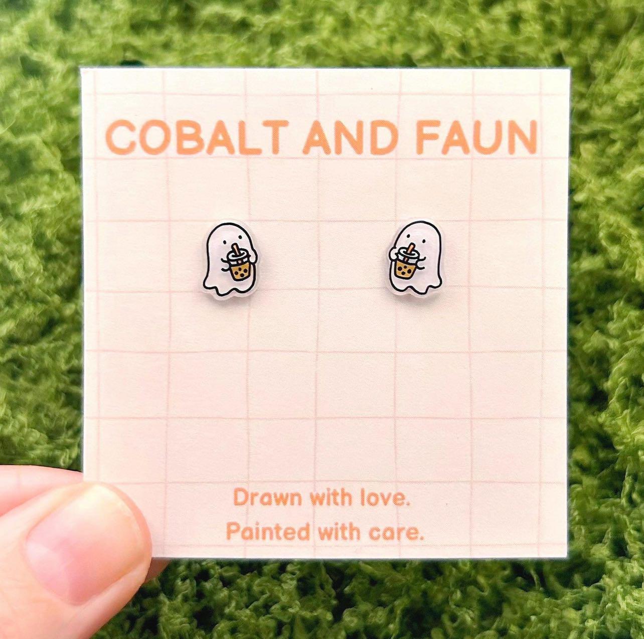 Cobalt and Faun Ghost Studs