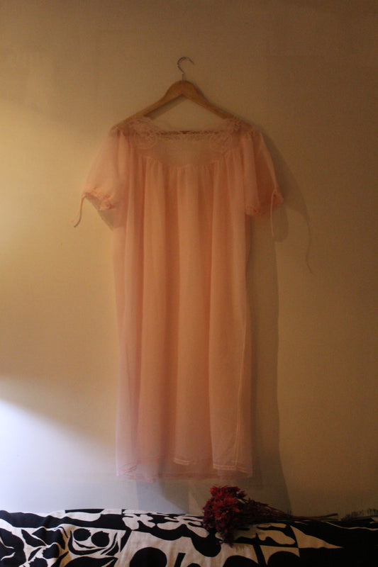 Funky pink lace nightie with puff sleeves