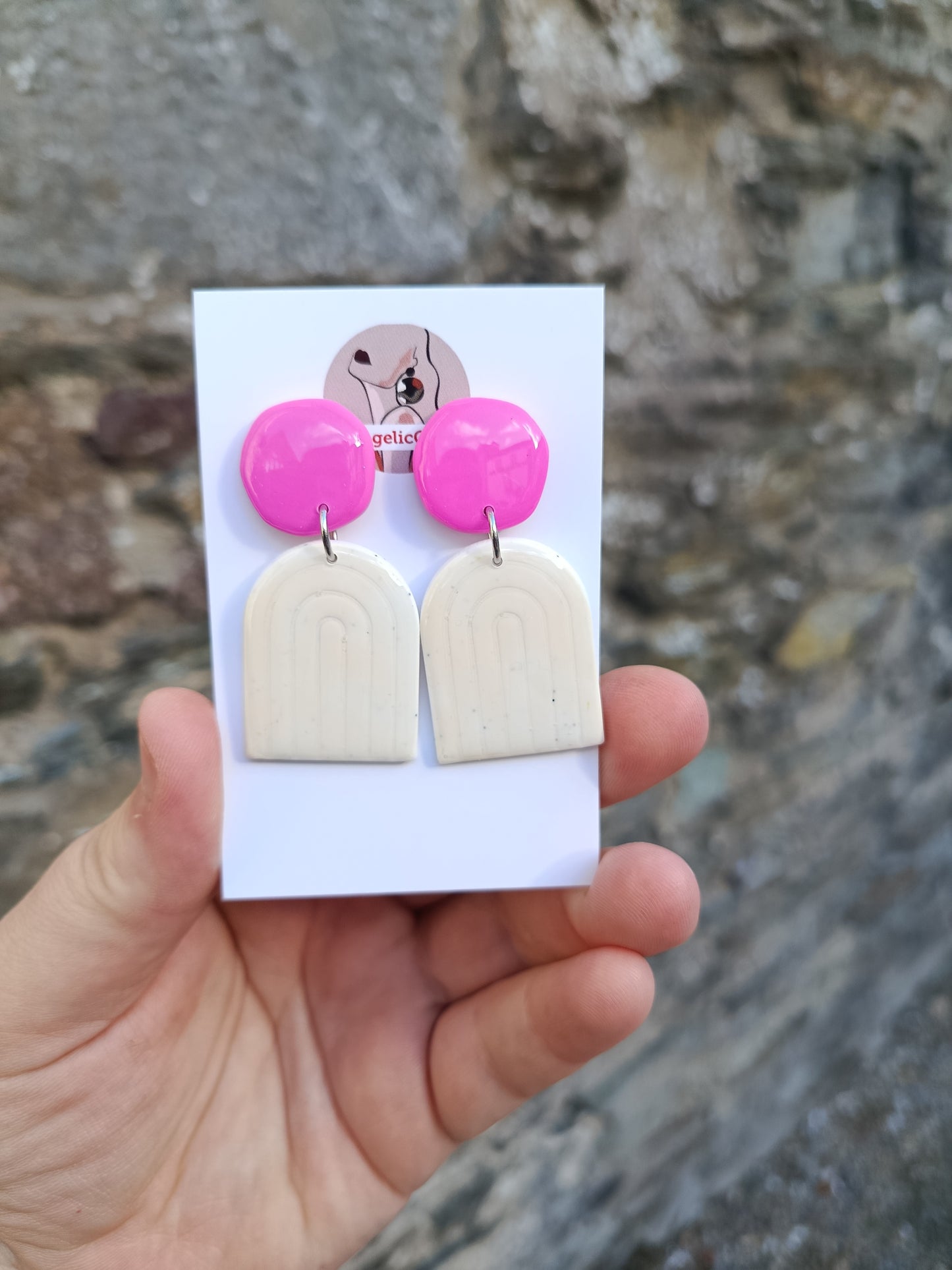 White and Pink statement earrings