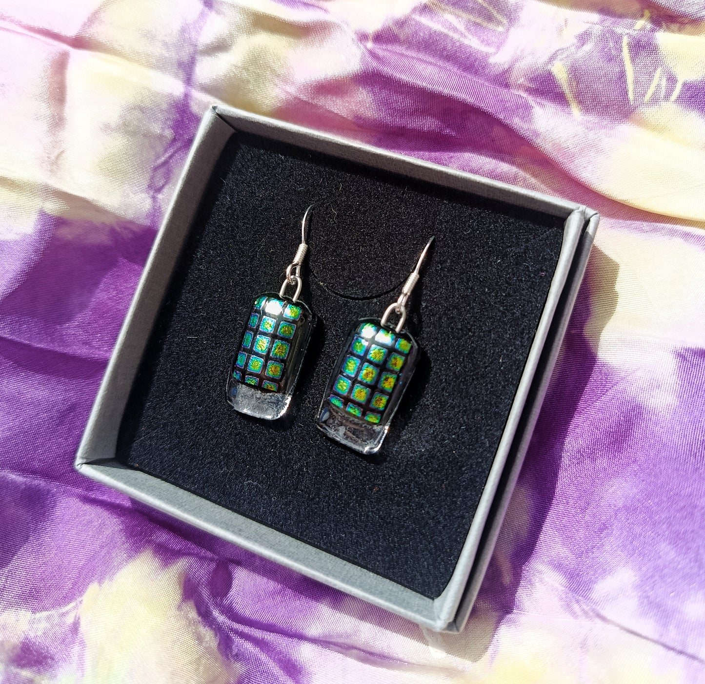 Dichroic Glass Earrings with sterling silver earrings hooks