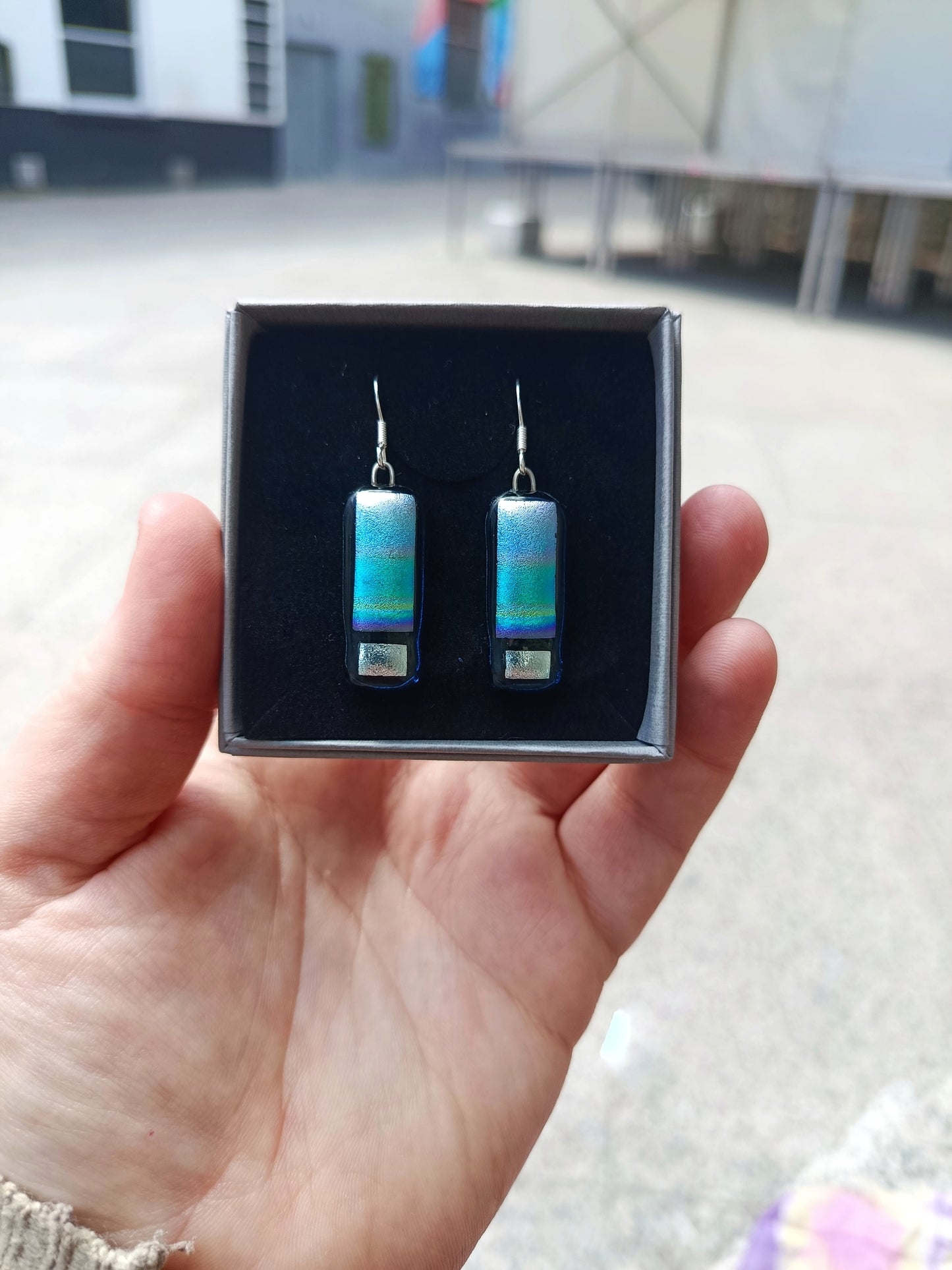 Dichroic Glass Earrings with sterling silver earrings hooks