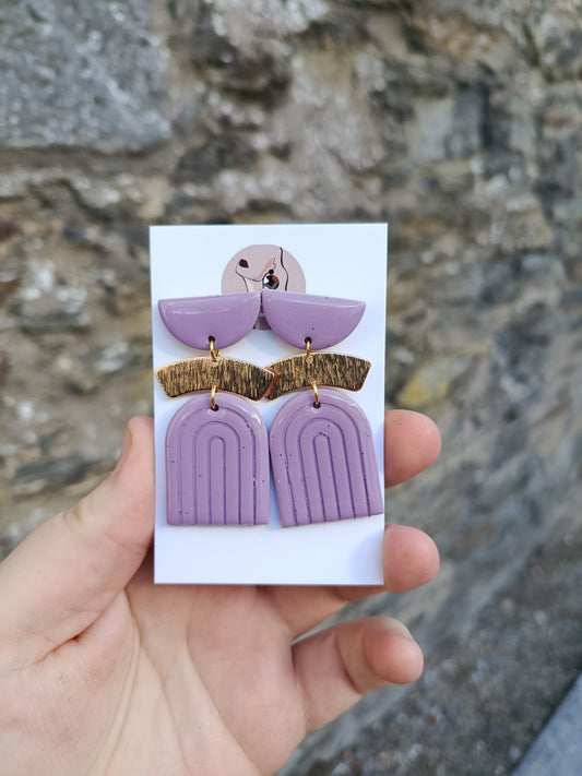Purple and Brass Statement Earrings